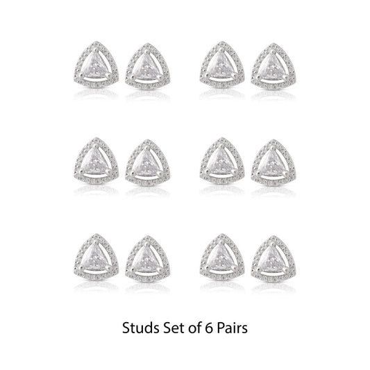 Silver Color American Diamond Stud Earrings Combo Of 6 Pairs (ADSE185CMB)