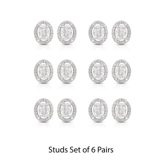 Silver Color American Diamond Stud Earrings Combo Of 6 Pairs (ADSE186CMB)