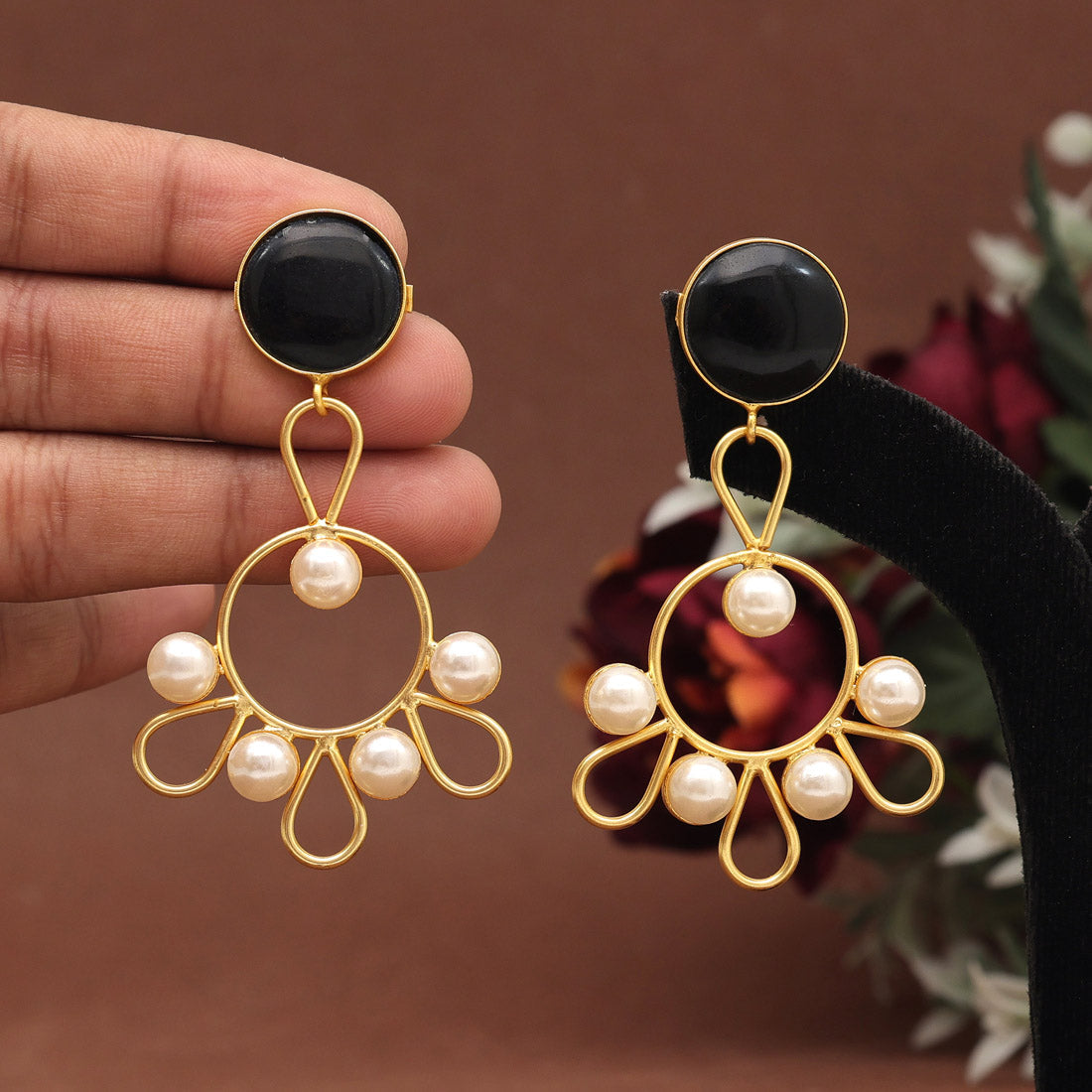 Black Color Amrapali Earrings (AMPE405BLK)