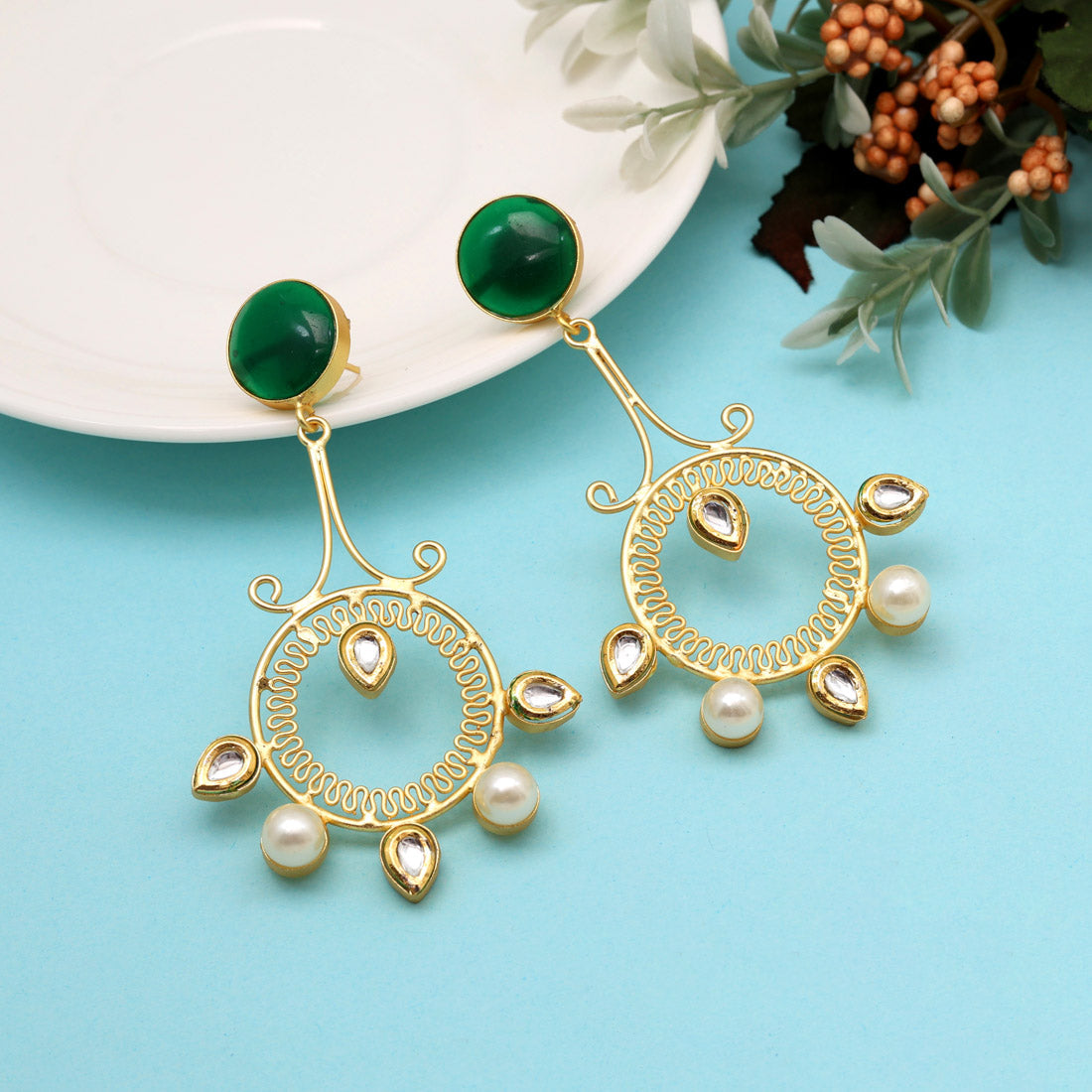 Green Color Amrapali Earrings (AMPE417GRN)