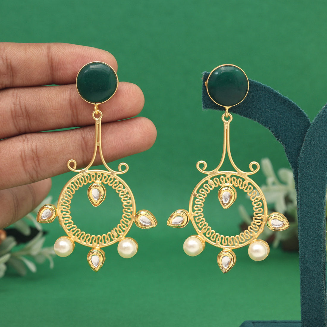Green Color Amrapali Earrings (AMPE417GRN)