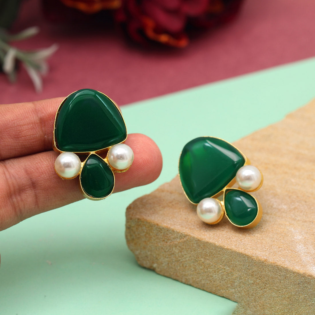 Green Color Amrapali Earrings (AMPE435GRN)