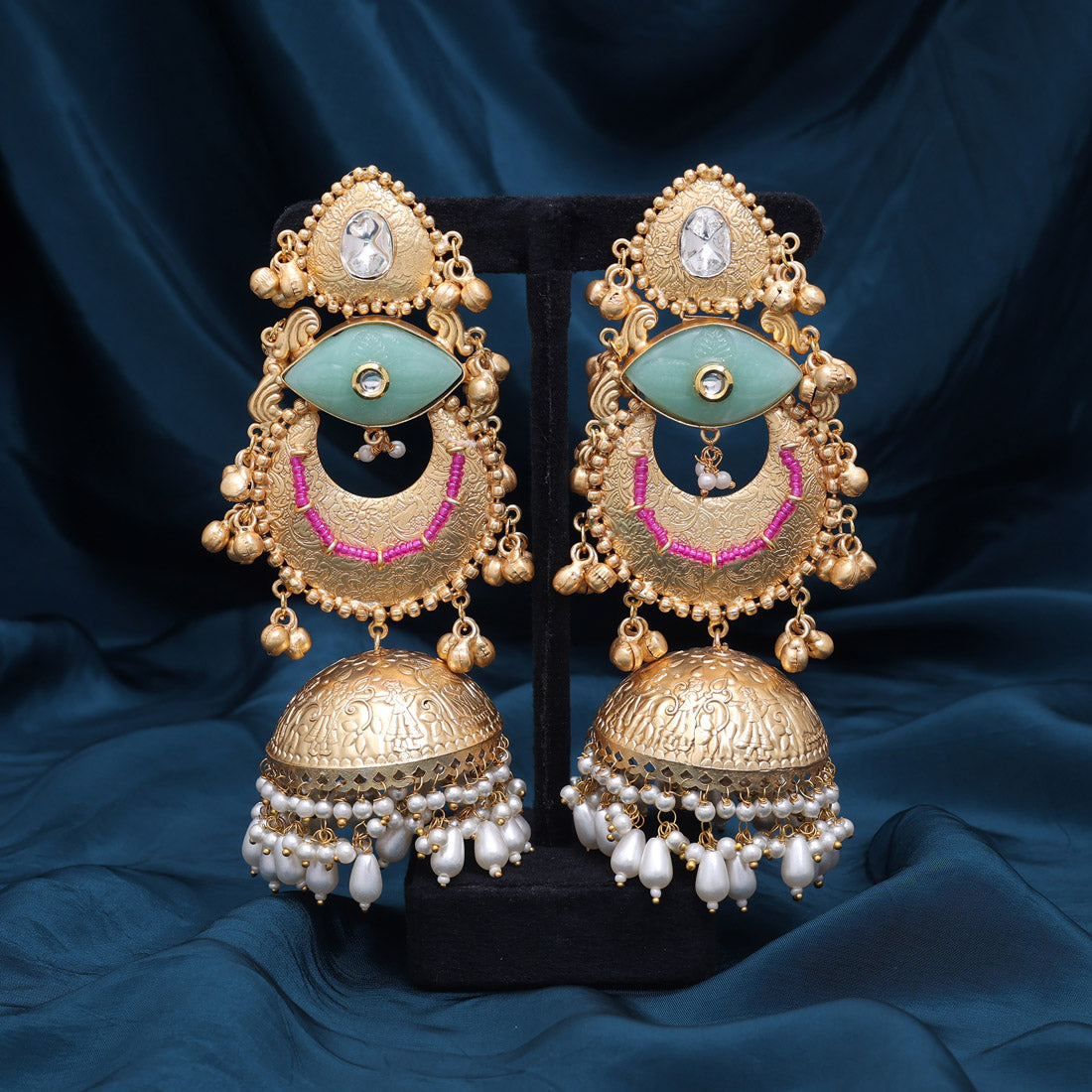 Sky Blue Color Handmade In Jaipur On Brass Metal With Carving Stone Amrapali Earrings (AMPE441SBLU)