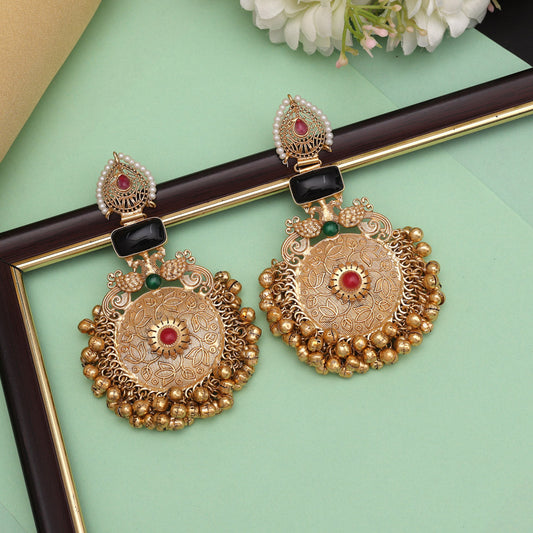 Black Color Unique Designs Jaipur Handmade Premium Brass Earrings with Monalisa Stones (AMPE451BLK)