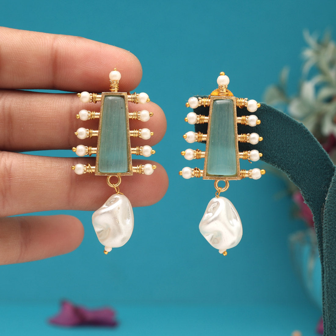 Sky Blue Color Amrapali Earrings