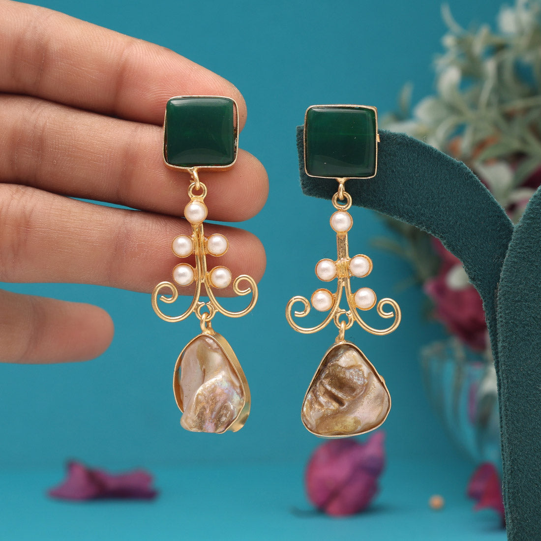 Green Color Amrapali Earrings