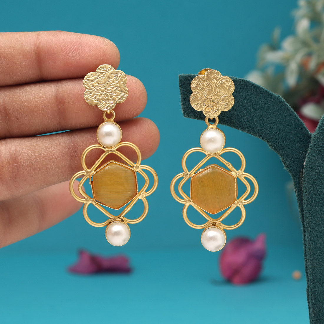 Mustard Yellow Color Amrapali Earrings