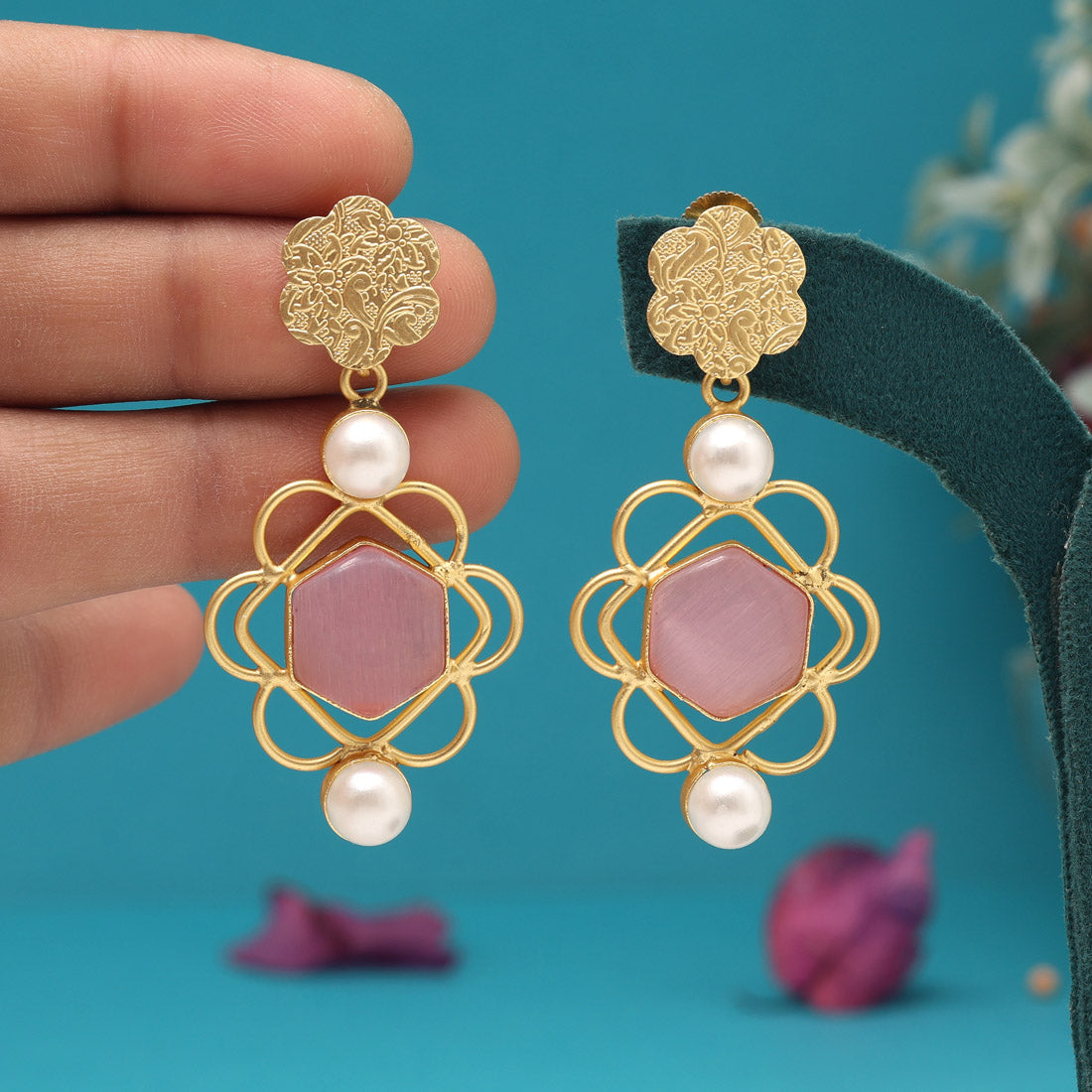 Pink Color Amrapali Earrings