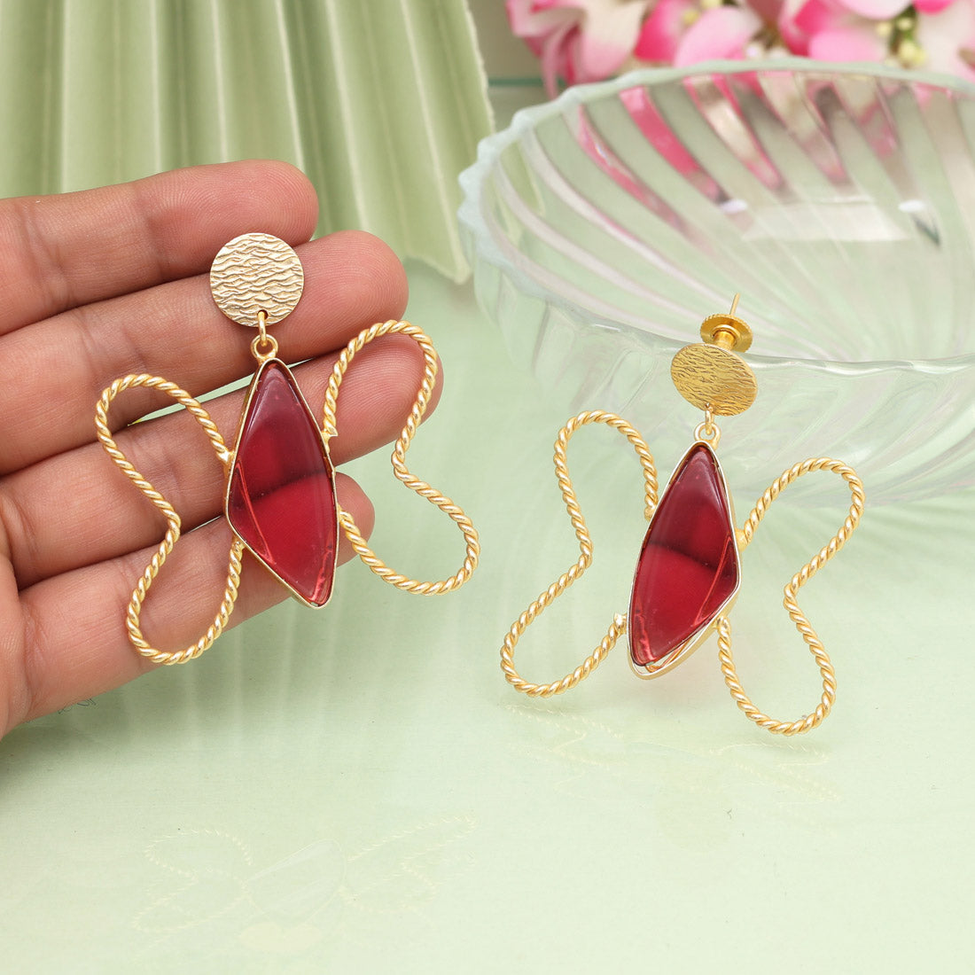 Magenta Color Butterfly Design Amrapali Earrings