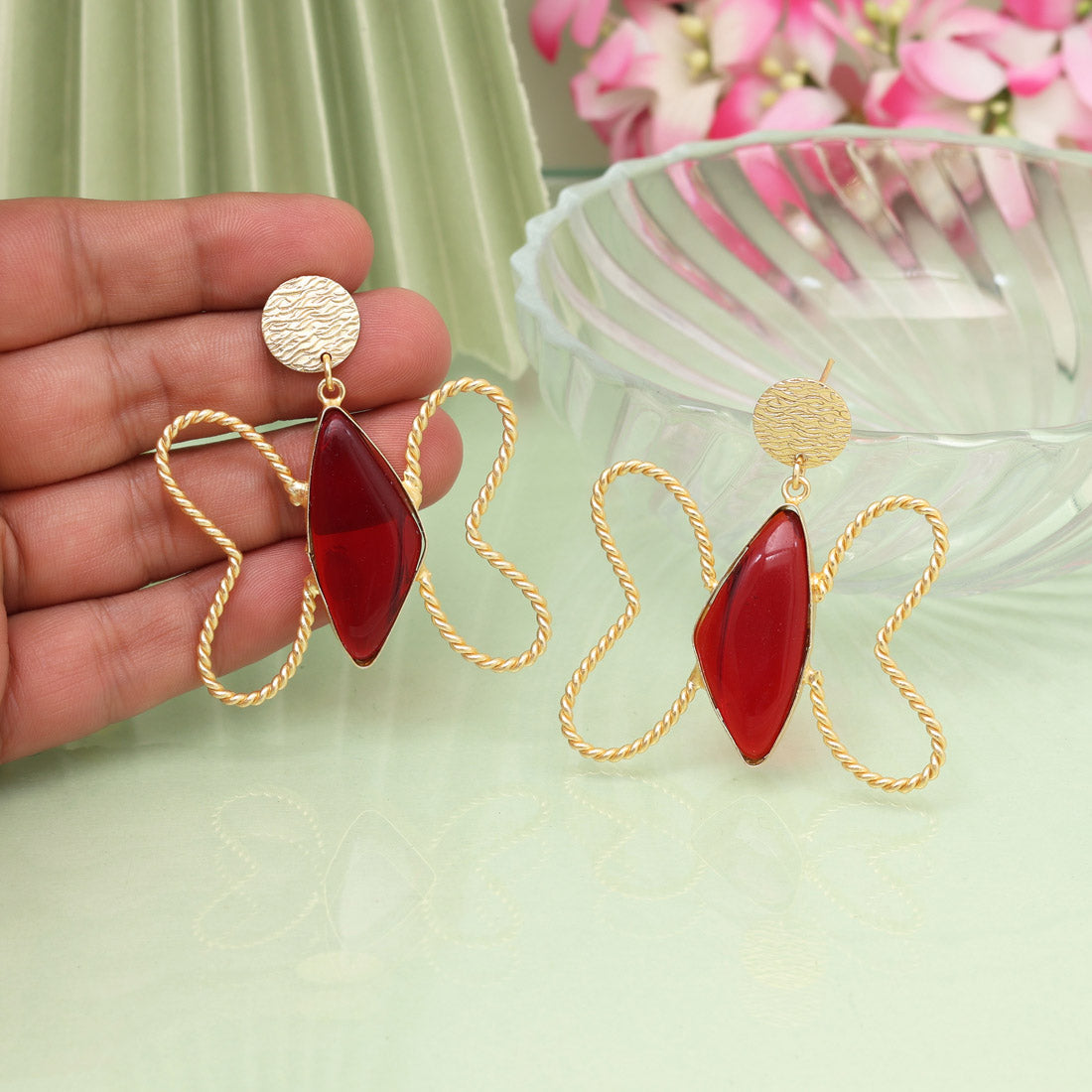 Red Color Butterfly Design Amrapali Earrings