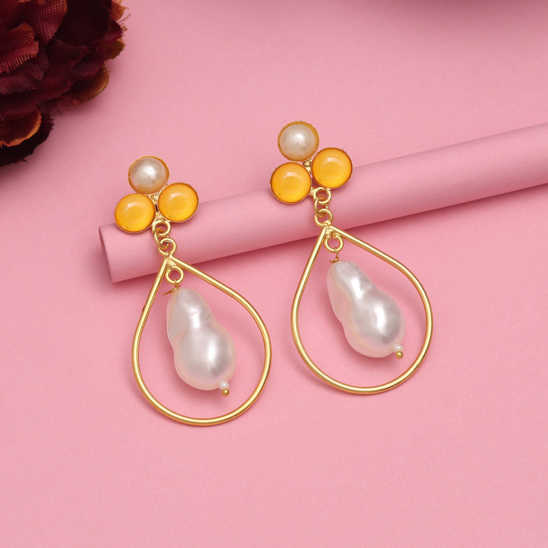 Peach Color Amrapali Earrings