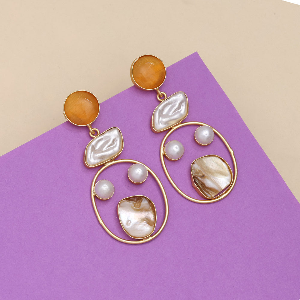 Coral Mustard Yellow Color Amrapali Earrings