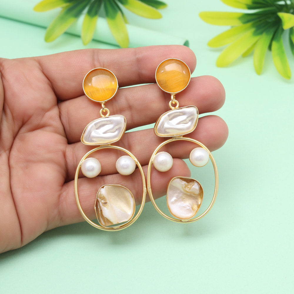 Coral Mustard Yellow Color Amrapali Earrings