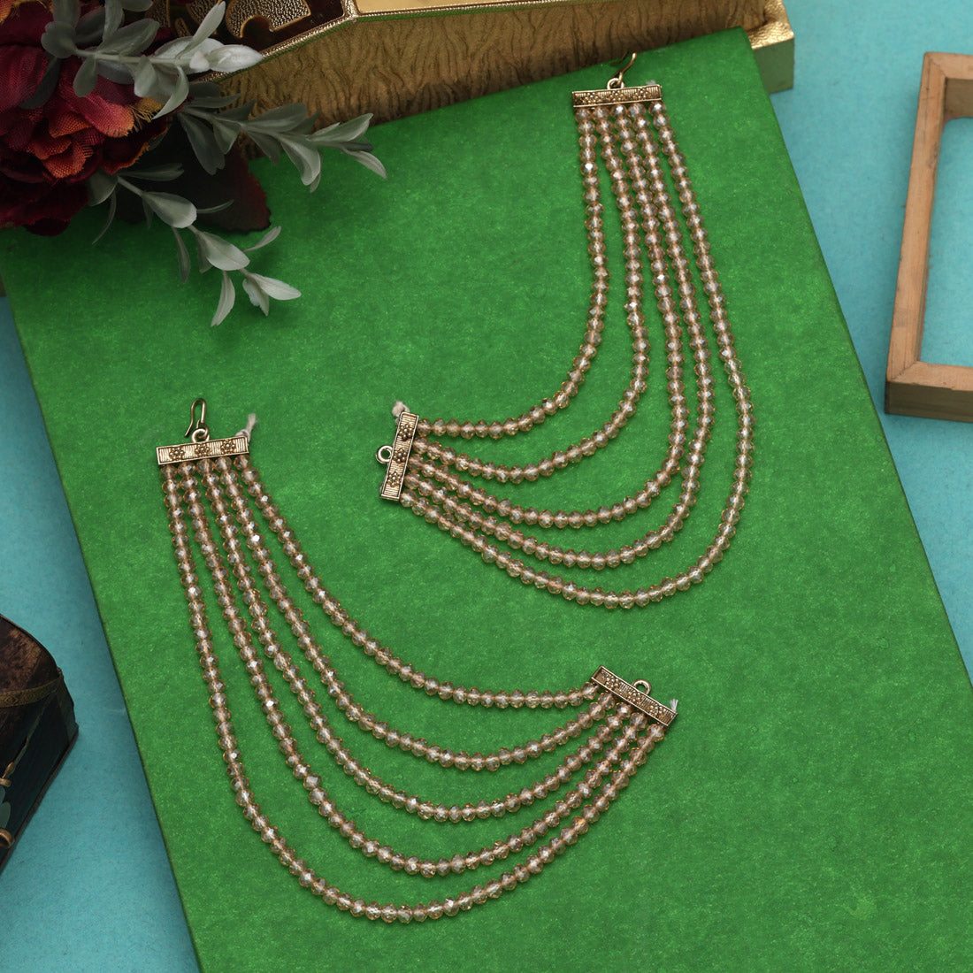 Gold Color Stone Antique Earrings Chain With Royal Touch And Shine