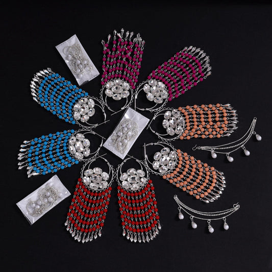 Assorted Color Antique Stone Earrings Combo Of 4 Pairs (ANTE554CMB)
