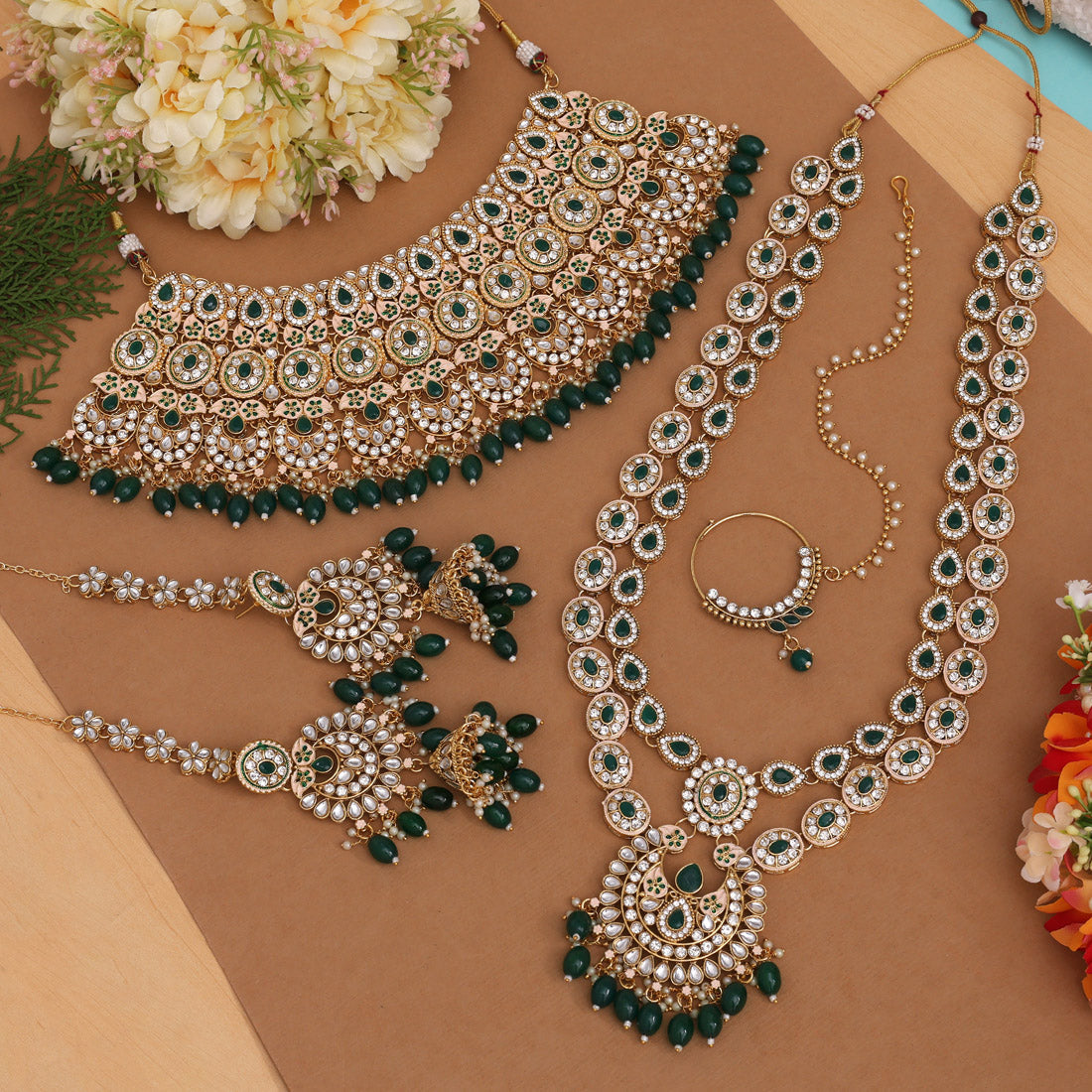 Green Color Kundan Dulhan Set (BDL249GRN)
