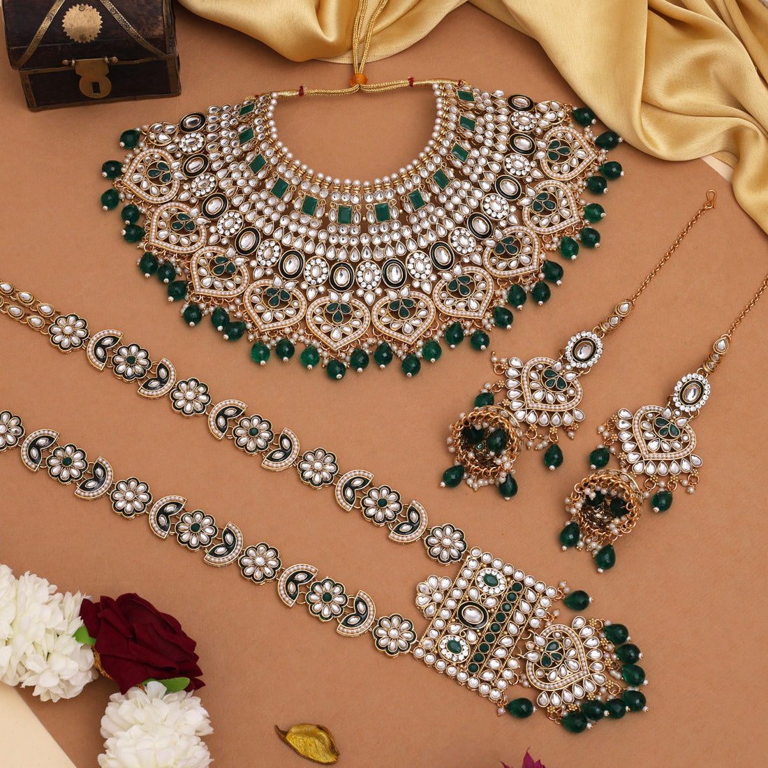 Green Color Kundan Dulhan Set (BDL251GRN)