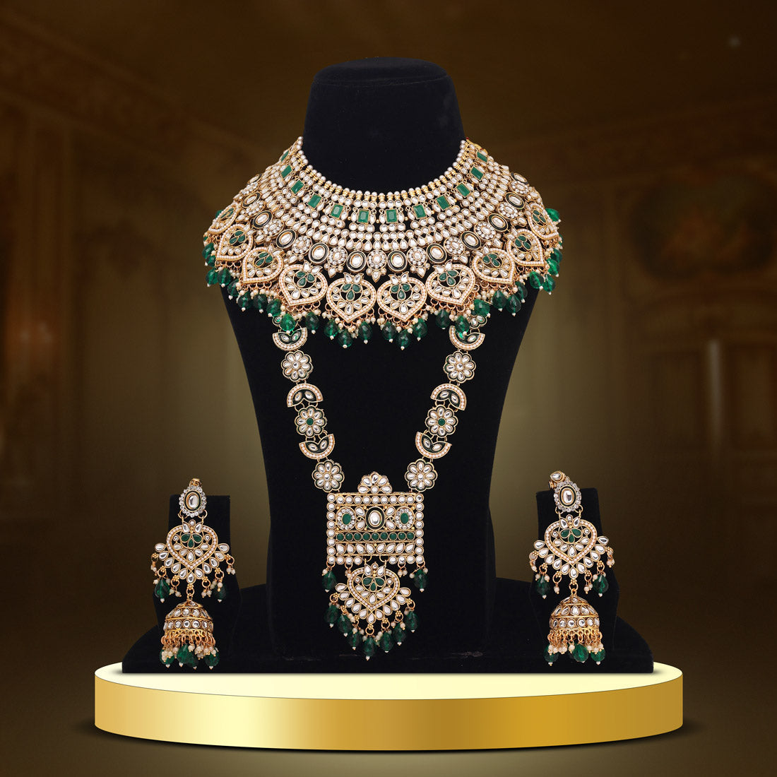 Green Color Kundan Dulhan Set (BDL251GRN)