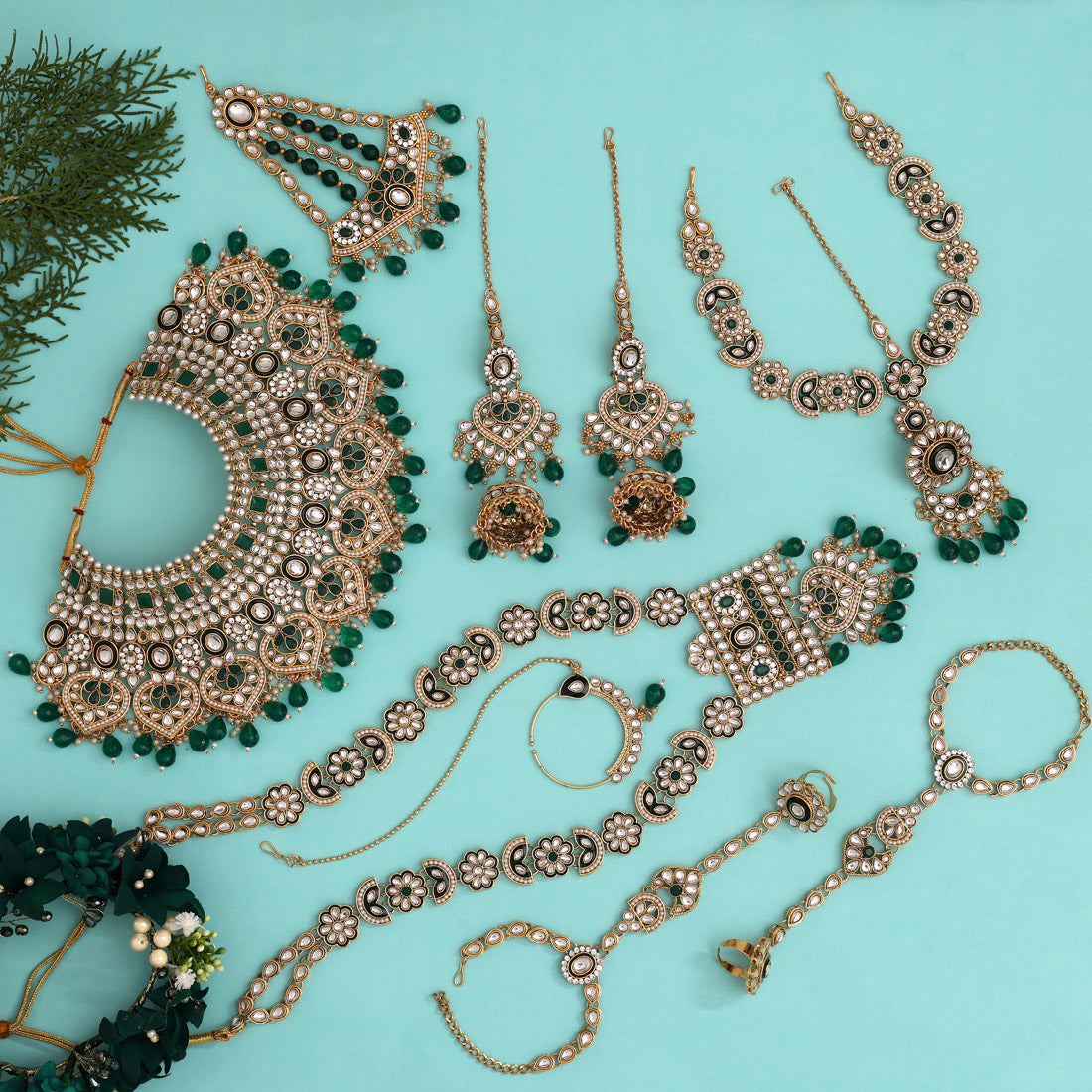 Green Color Kundan Dulhan Set (BDL251GRN)