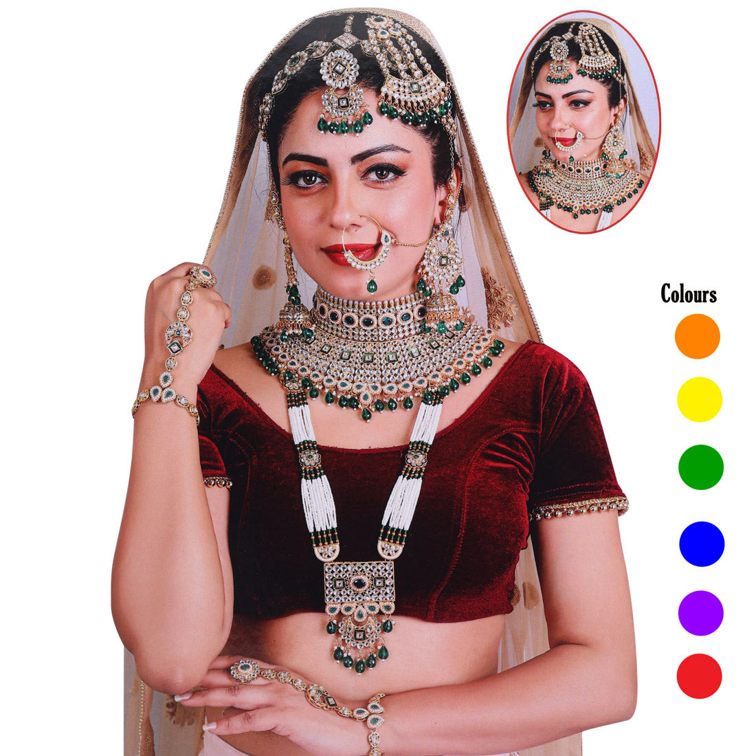 Green Color Kundan Dulhan Set (BDL252GRN)