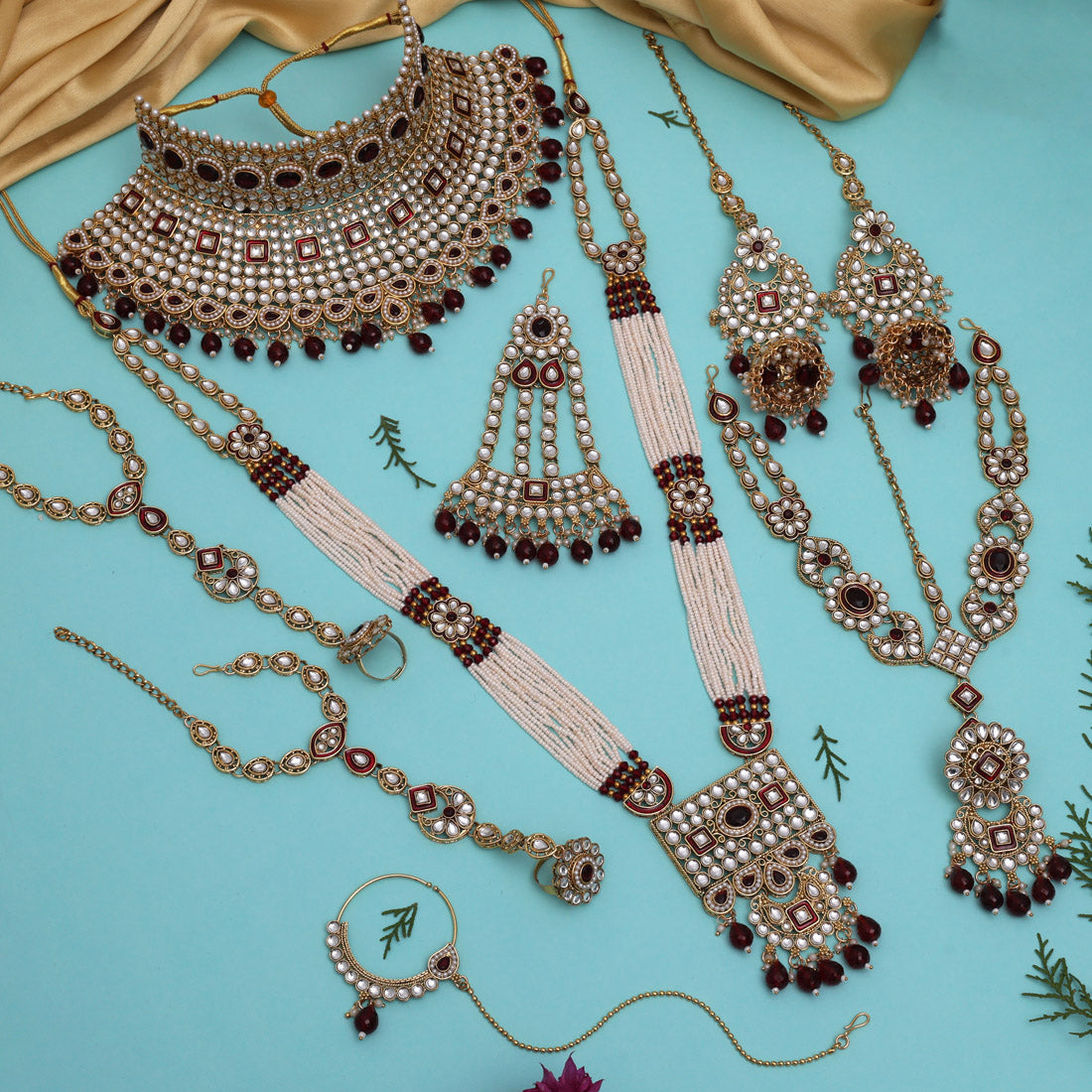 Maroon Color Kundan Dulhan Set (BDL252MRN)