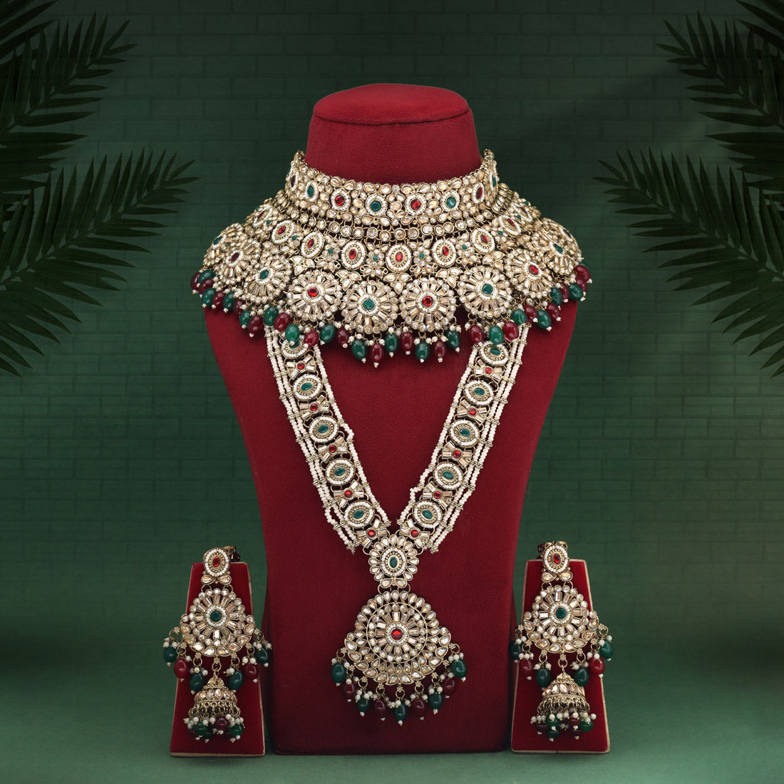 Maroon & Green Color Kundan Dulhan Set (BDL254MG)