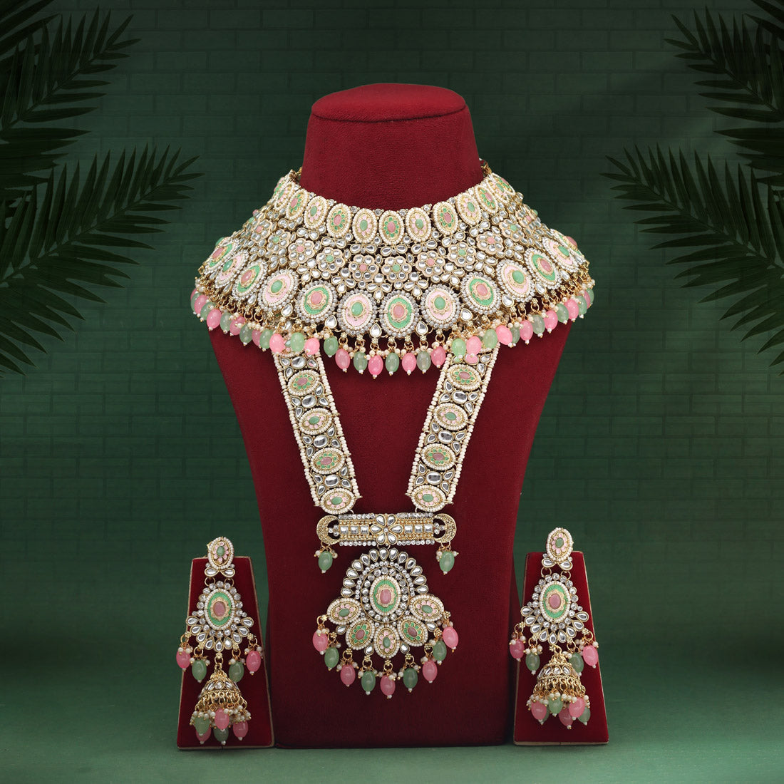 Pink & Pista Green Color Kundan Dulhan Set (BDL262PNKPGRN)