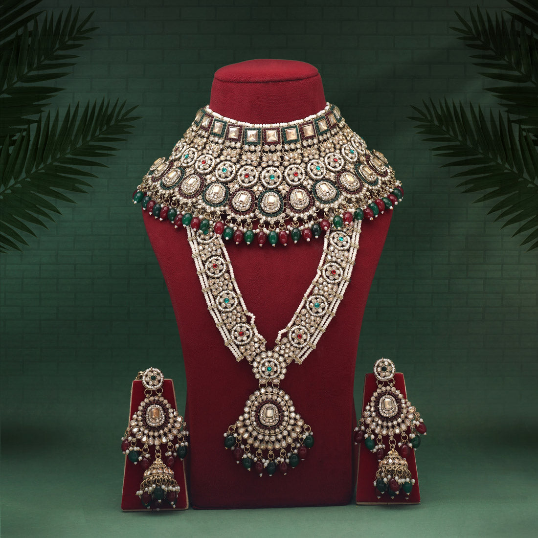 Maroon & Green Color Kundan Dulhan Set (BDL263MG)