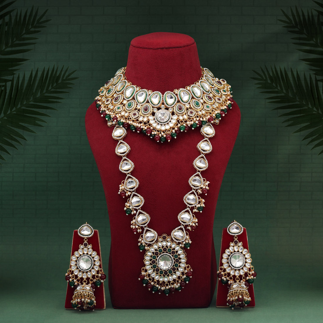 Maroon & Green Color Meena Work Kundan Dulhan Set (BDL267MG)