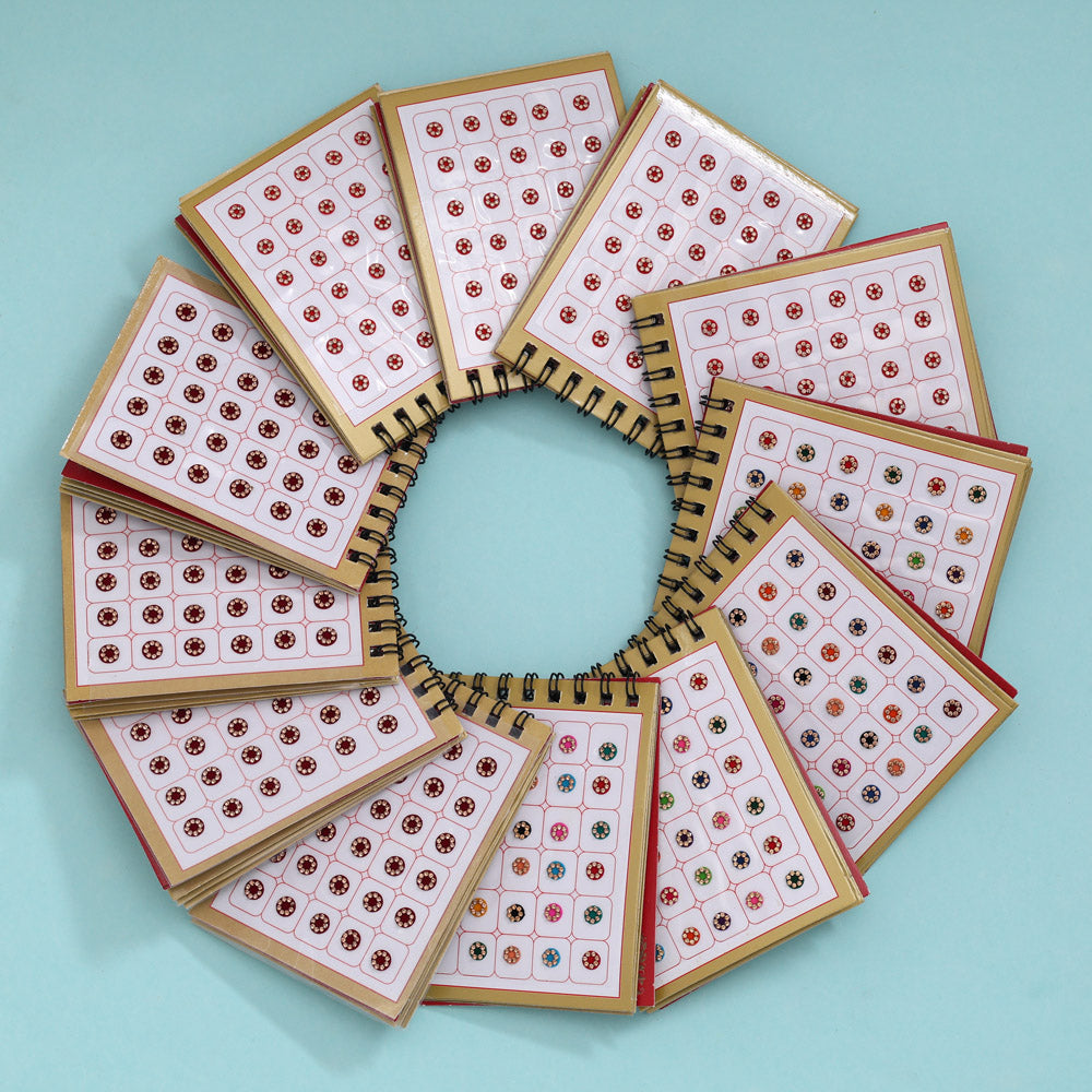 Assorted Color Multicolor Velvet Stone 12 Bindi Booklet For Women & Girls- Total Bindi Count- 1440