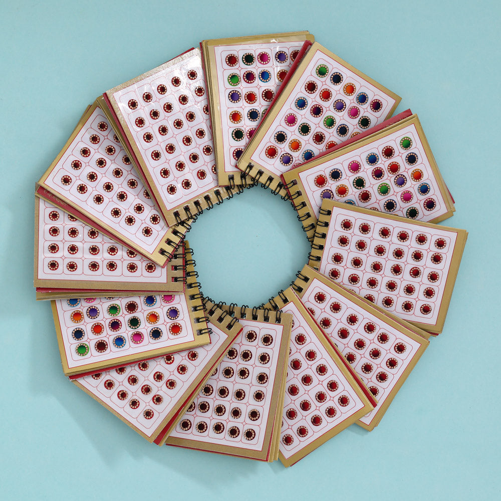 Assorted Color Velvet Stone 12 Bindi Booklet For Women & Girls- Total Bindi Count- 1440