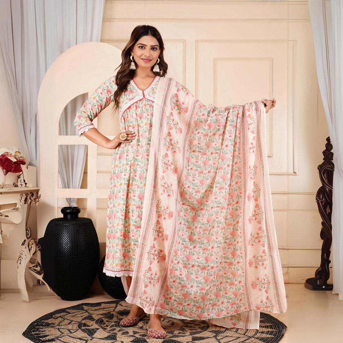 Pink Color Alia Cut Kurta Pant With Dupatta Set (CK221PNK)