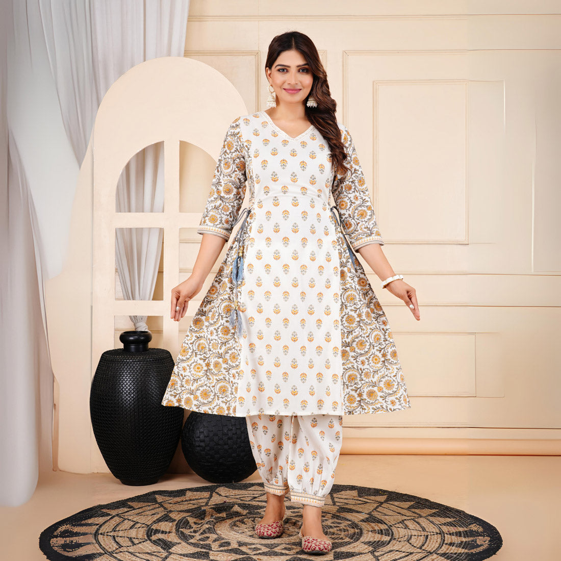 White Color Afgani Kurta Pant Set With Dupatta (CK223WHT)