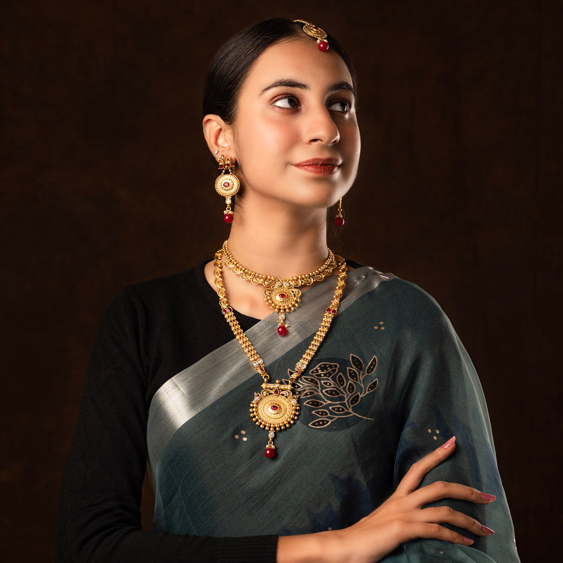 Maroon Color Premium Copper Necklace Set (CPRN204MRN)