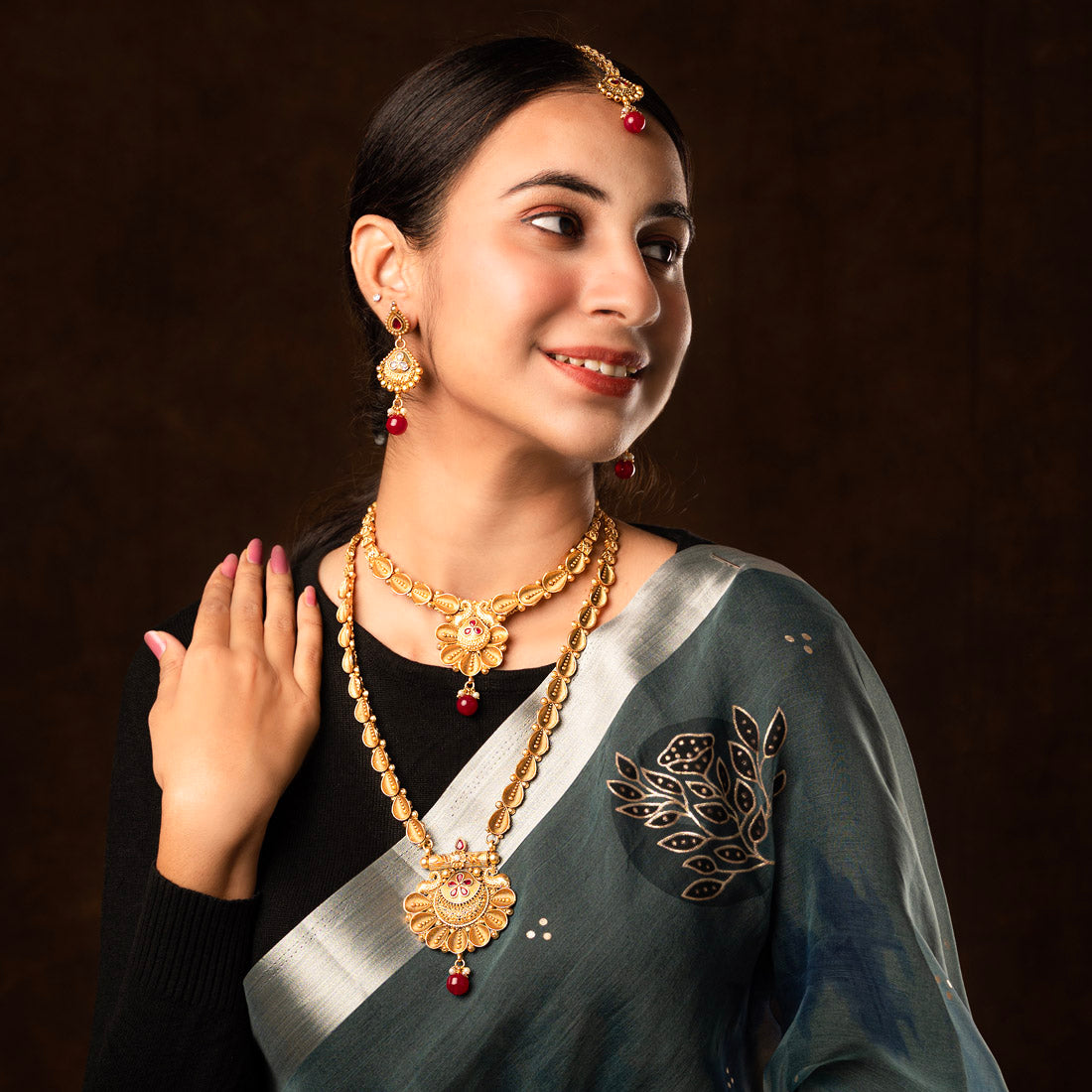 Maroon Color Premium Copper Necklace Set (CPRN205MRN)