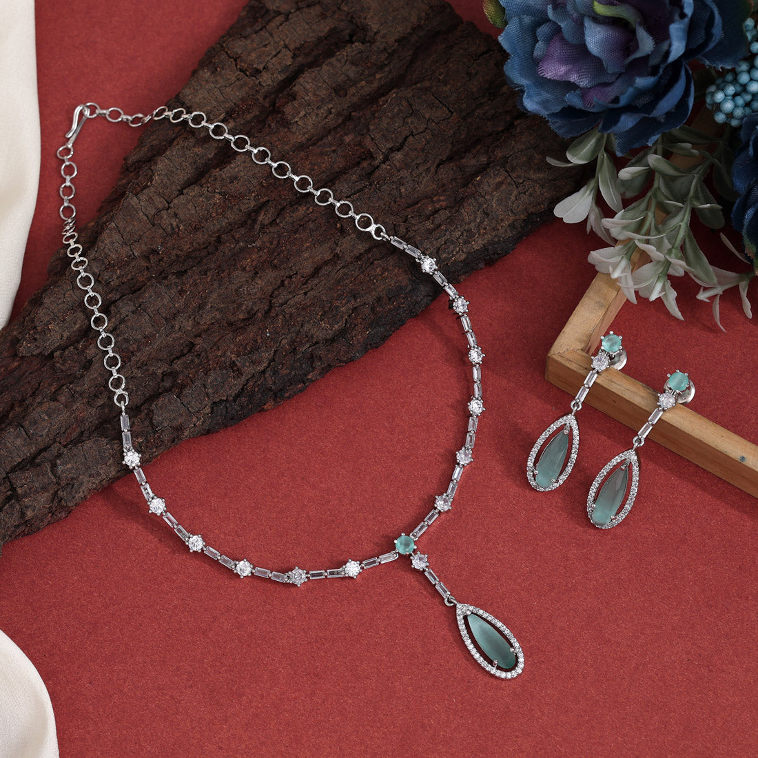 Pista Green Color American Diamond Necklace Set (CZN1020PGRN)