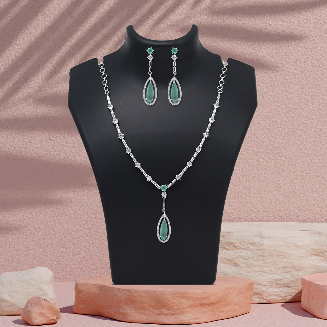 Pista Green Color American Diamond Necklace Set (CZN1020PGRN)