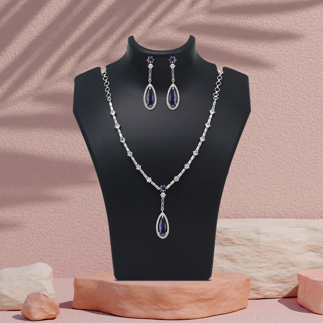 Purple Color American Diamond Necklace Set (CZN1020PRP)