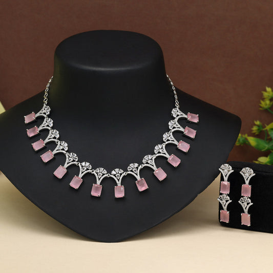 Pink Color American Diamond Necklace Set (CZN1021PNK)