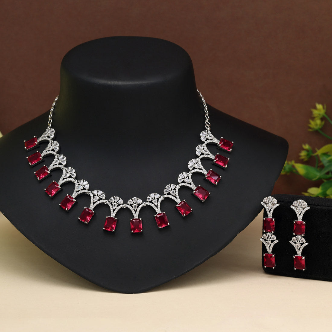 Rani Color American Diamond Necklace Set (CZN1021RNI)