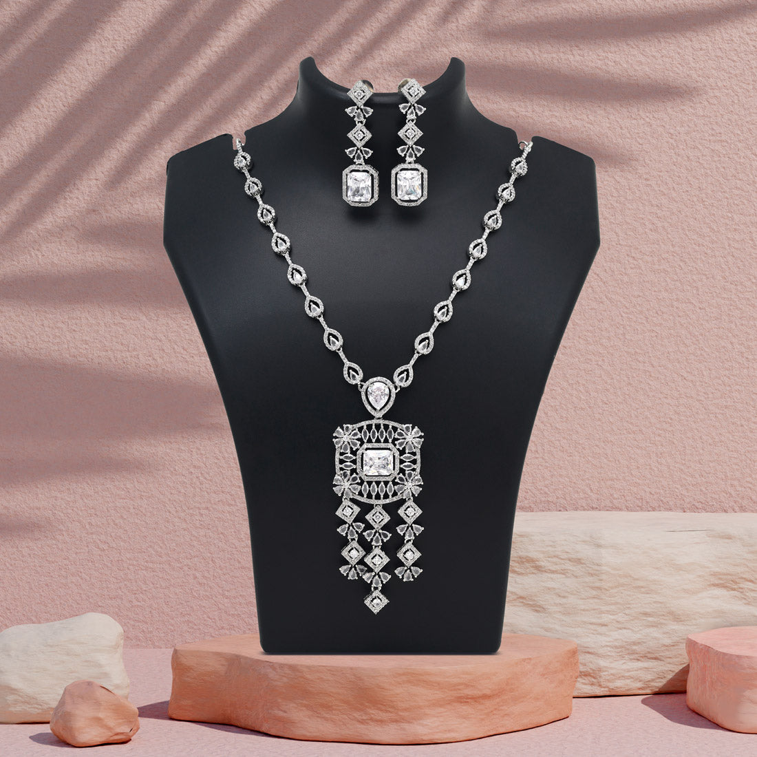 Silver Color American Diamond Necklace Set (CZN1024SLV)