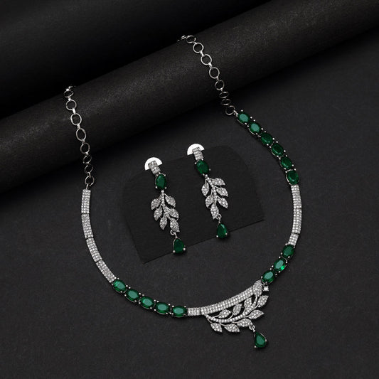 Green Color American Diamond Necklace Set (CZN1029GRN)