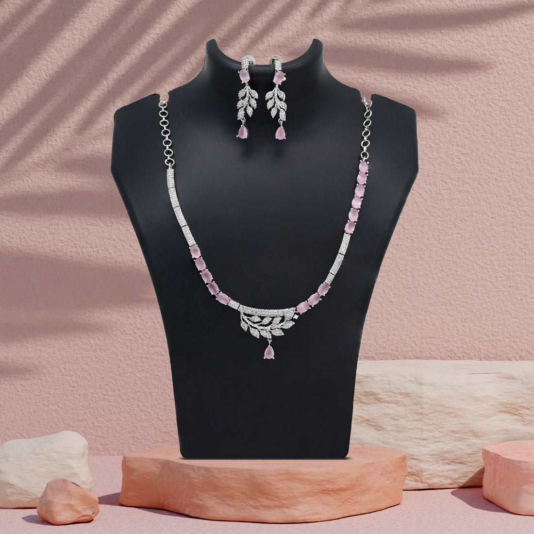 Pink Color American Diamond Necklace Set (CZN1029PNK)