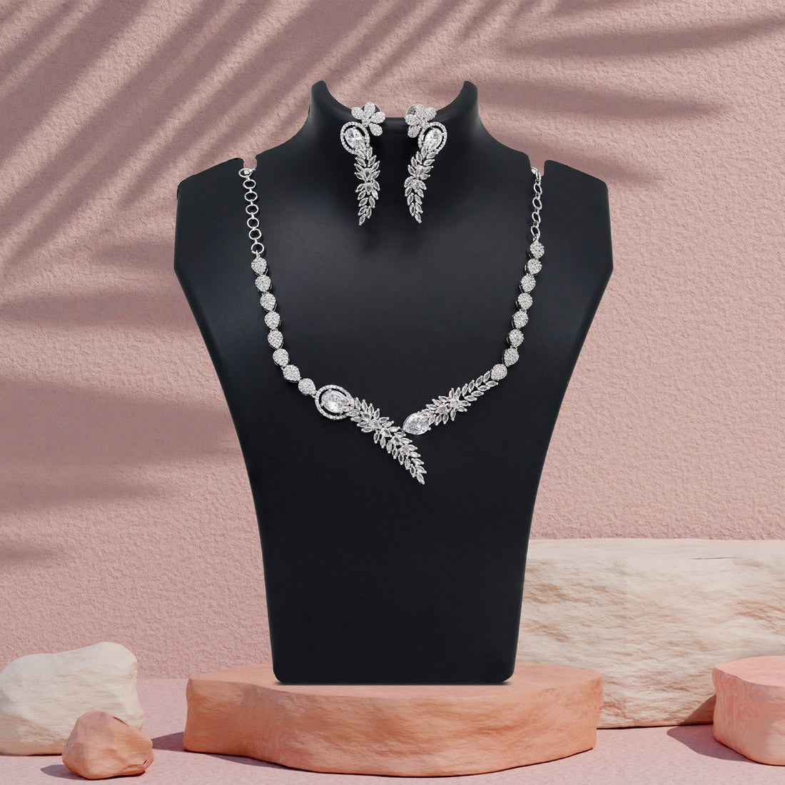 Silver Color American Diamond Necklace Set (CZN1031SLV)