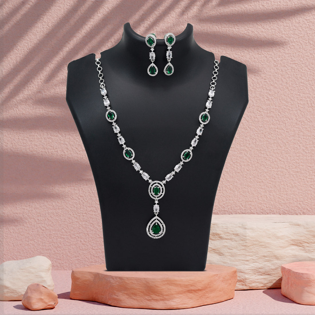Green Color American Diamond Necklace Set (CZN1033GRN)