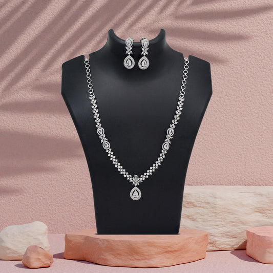 Silver Color American Diamond Necklace Set (CZN1034SLV)