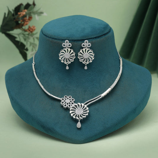 Silver Color American Diamond Necklaces Set (CZN1045SLV)