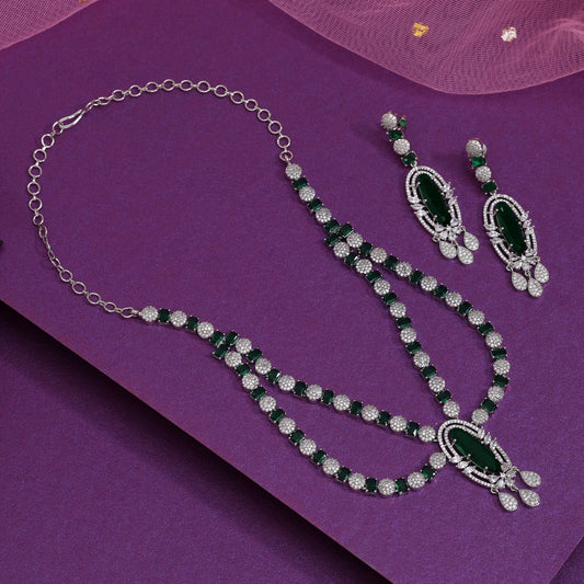 Green Color American Diamond Necklaces Set (CZN1048GRN)