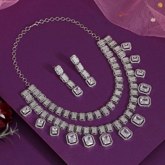 Silver Color American Diamond Necklaces Set (CZN1052SLV)