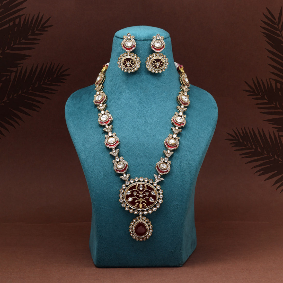 Maroon Color Premium Quality Moissanite Kundan Necklace Set (CZN1070MRN)